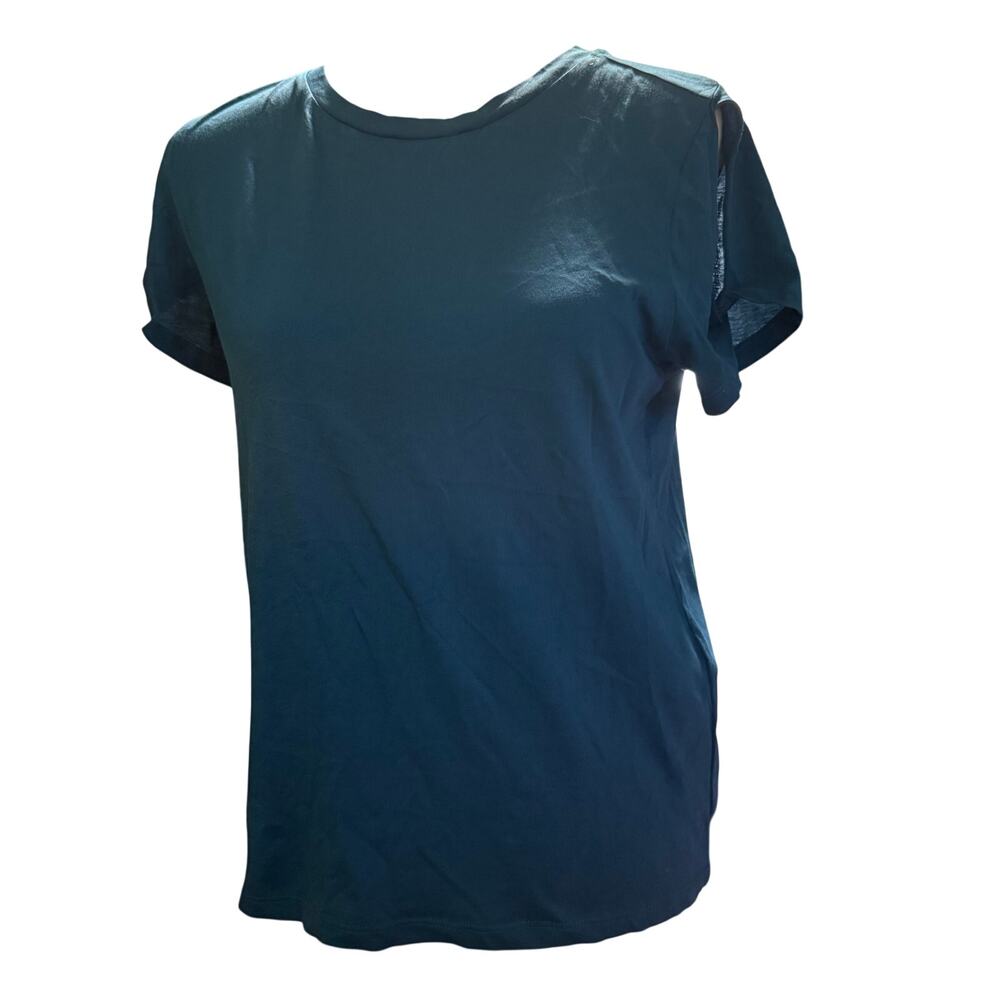 AllSaints Mazzy Slashed Shoulder Tee, Dark Teal, Organic Cotton, Women's Small